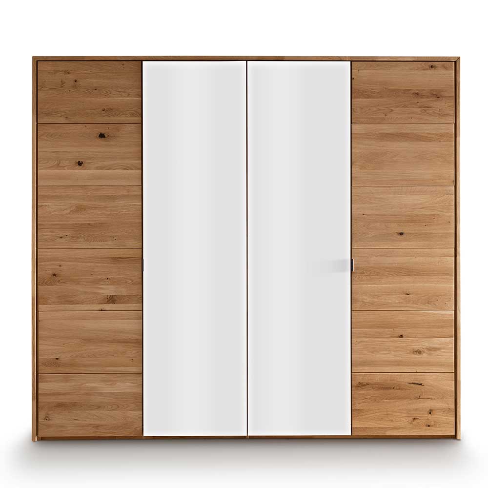 Möbel4Life Kleiderschrank Wildeiche geölt Glas Weiß 245 cm breit