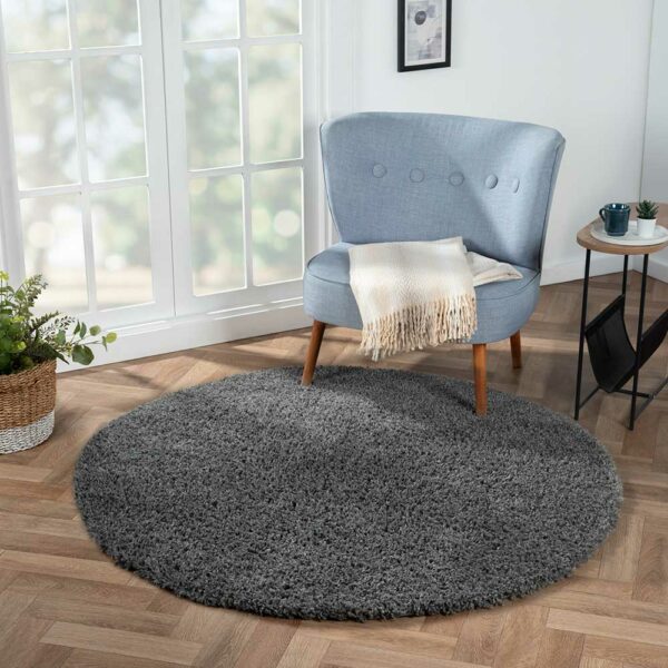 Doncosmo Runder Shaggy Teppich Grau 150 cm Durchmesser modernem Design