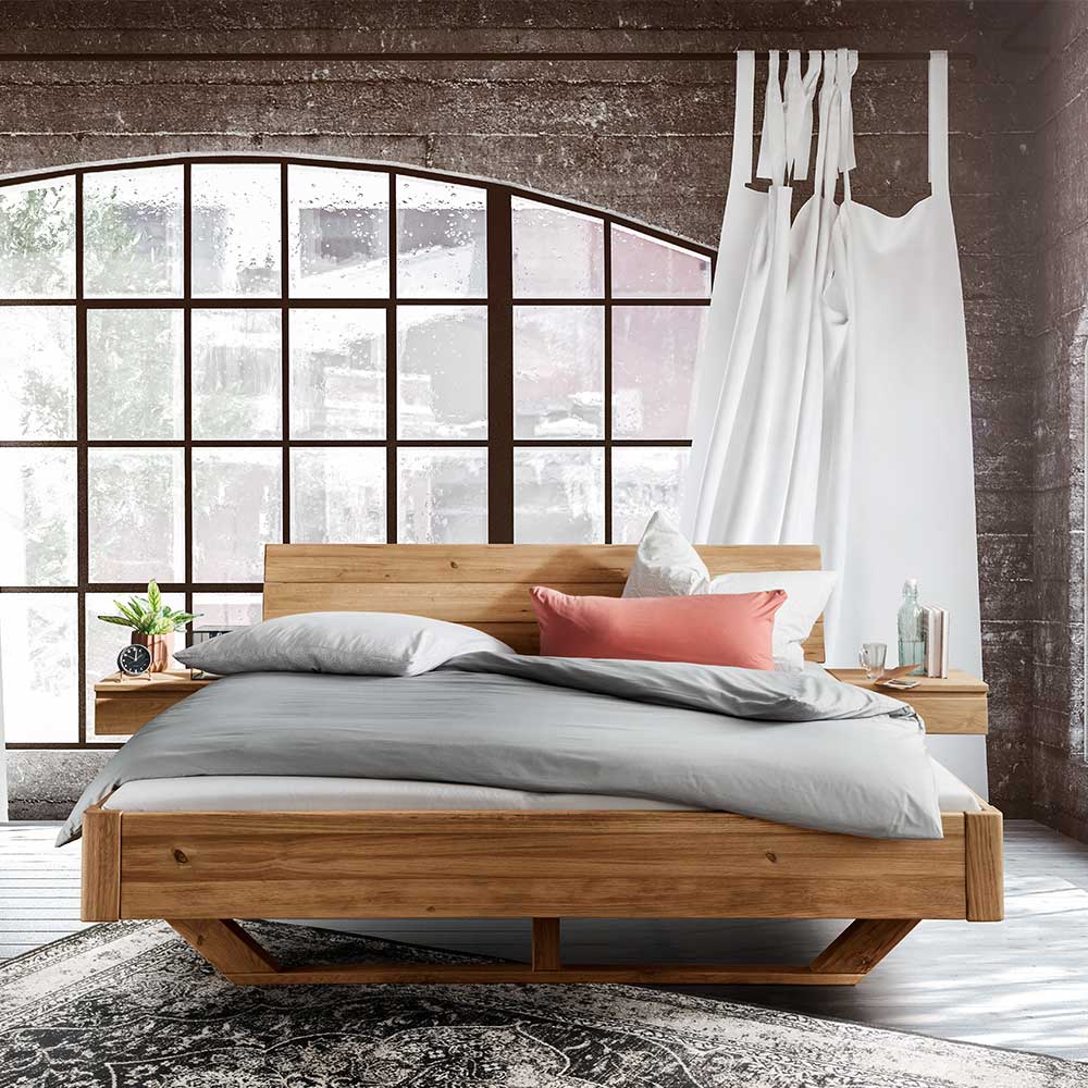 Möbel4Life Wildeiche Massivholz Bett 43 cm Einstiegshöhe Holz Kufen