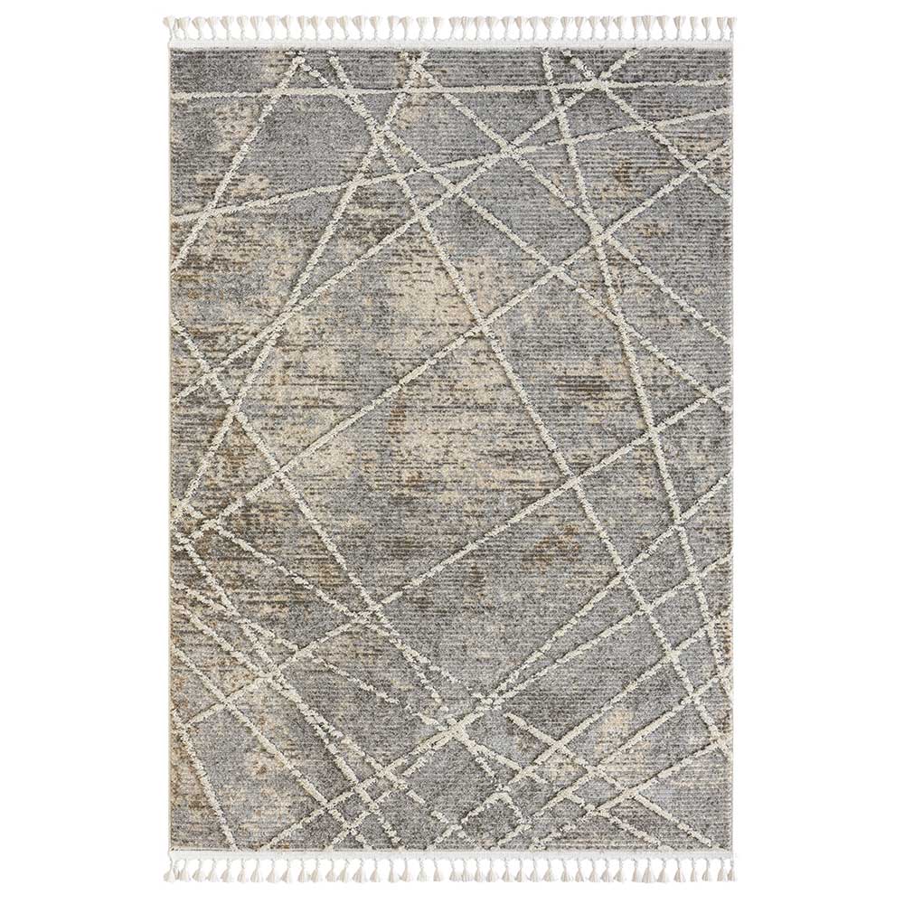 Doncosmo Struktur Teppich mit Fransen in Beige & Grau drei Größen