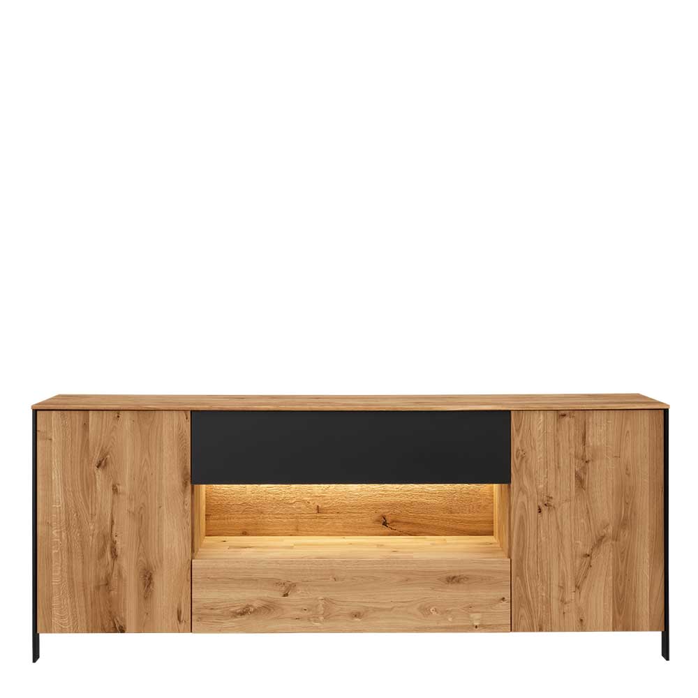 Möbel4Life Esszimmersideboard aus Wildeiche Massivholz LED Beleuchtung