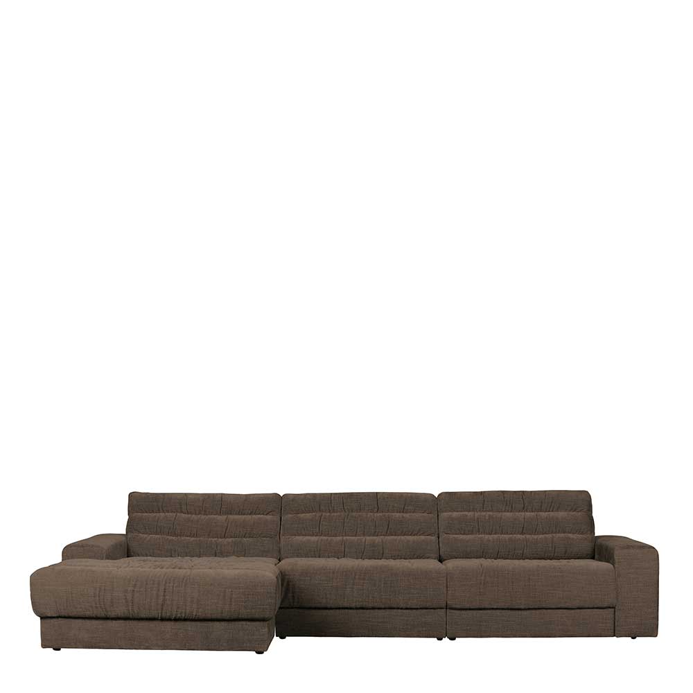 Basilicana Sofa mit Ottomane in Graubraun Bezug aus Strukturstoff