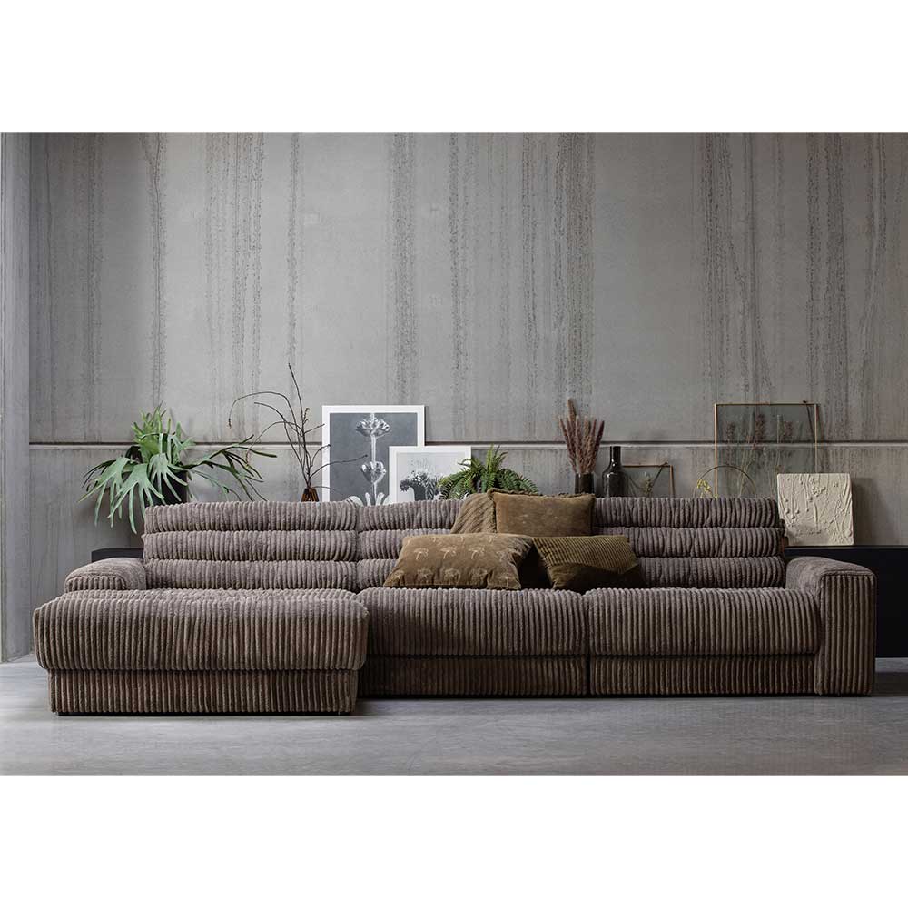 Basilicana XL Ecksofa mit breitem Cordbezug Schlammfarben