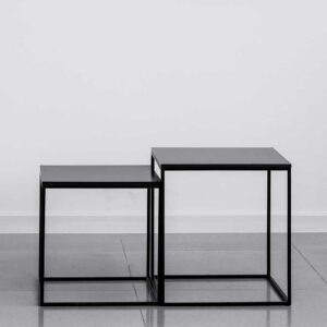 Furnitara Beistelltische Sofa mit quadratischer Tischplatte Schwarz (zweiteilig)