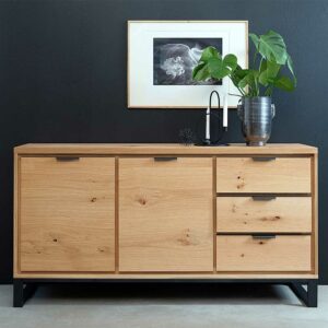 TopDesign Wildeiche Sideboard mit Bügelgestell aus Metall drei Schubladen