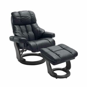 TopDesign TV Relaxsessel aus Leder Schwarz mit Hocker (zweiteilig)