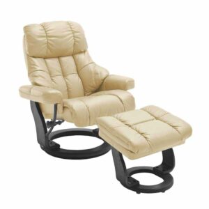 TopDesign Relaxsessel in Creme Weiß Leder mit Hocker (zweiteilig)