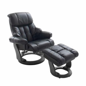 TopDesign Relaxsessel aus Leder Schwarz mit Hocker (zweiteilig)