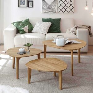 TopDesign Couchtisch Set aus Eiche Massivholz dreieckig (dreiteilig)