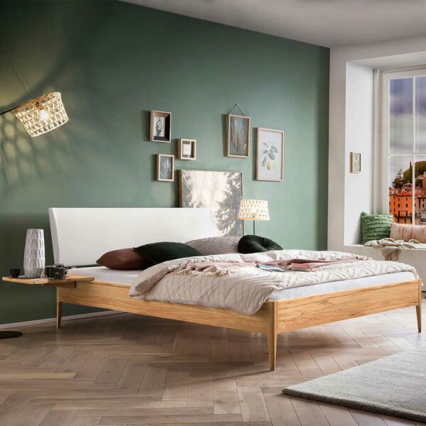 TopDesign Massivholz Wildbuche Bett geölt 140x200 cm Polsterkopfteil weiß