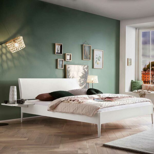 TopDesign Weißes 140x200 cm Bett aus Buche Massivholz Skandi Design