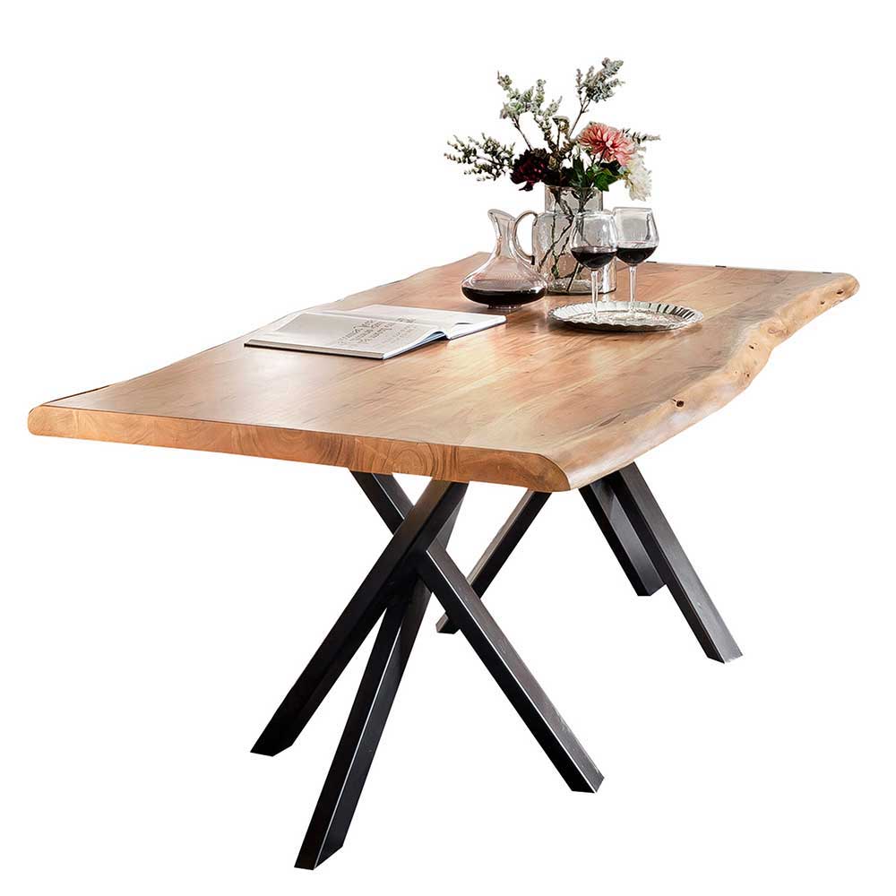 Möbel Exclusive Baumkanten Esszimmertisch aus Akazie Massivholz Schwarz Stahl