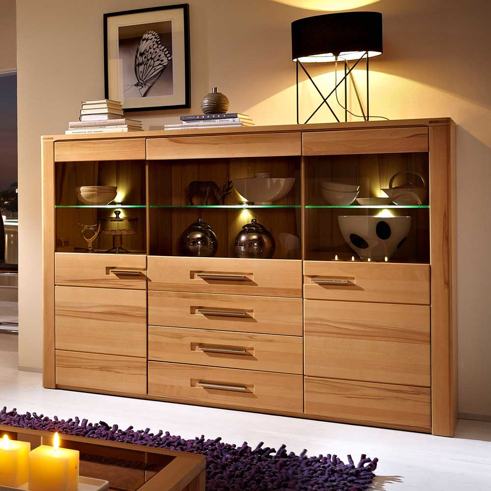 BestLivingHome Wohnzimmer Highboard aus Kernbuche Glas