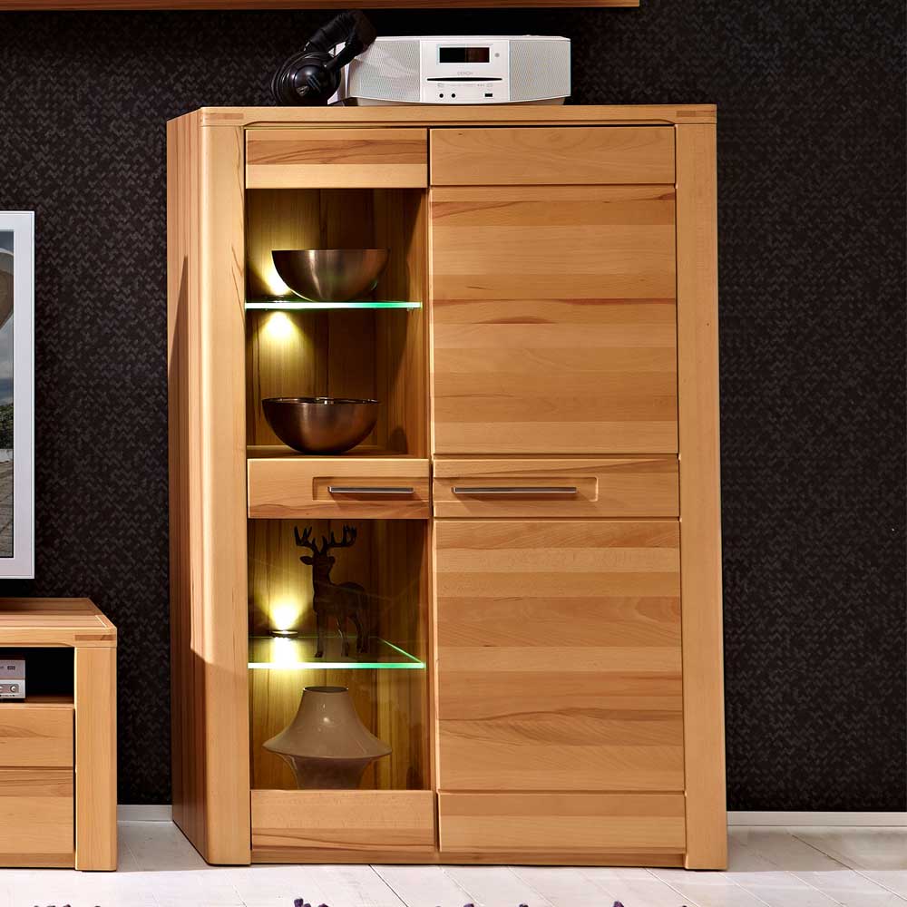 BestLivingHome Wohnzimmer Highboard aus Kernbuche lackiert LED Beleuchtung