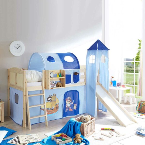 Massivio Kinderhochbett aus Kiefer Massivholz Piraten Design