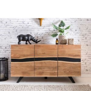 Möbel4Life Wohnzimmer Sideboard aus Akazie massiv Metall