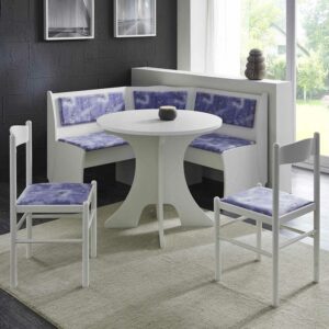 Brandolf Eckbankgruppe mit rundem Tisch Weiß und Blau gemustert (vierteilig)