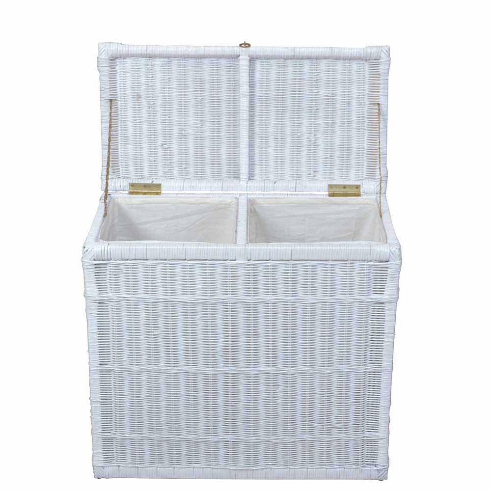 Möbel4Life Truhe aus Rattan in Weiß handgearbeitet