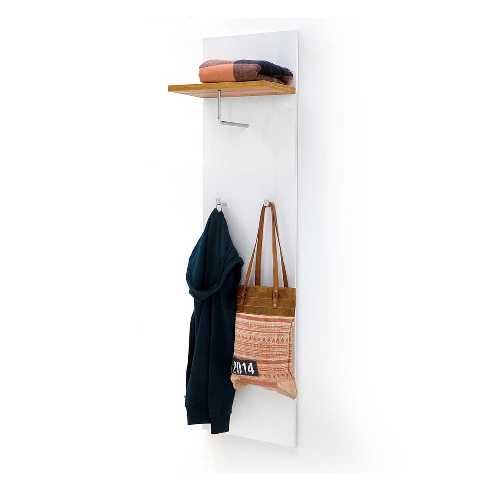 TopDesign Wandgarderobe in Weiß Hochglanz und Wildeiche Optik 40 cm breit