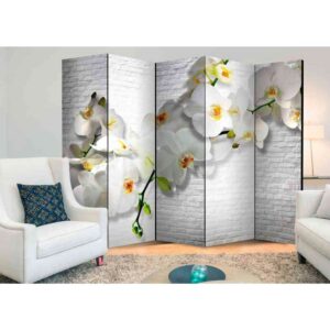 4Home Leinwand Paravent 5-teilig weißen Orchideen Blüten