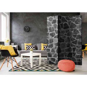 4Home Spanische Trennwand mit Natursteinmauer Motiv Grau und Schwarz