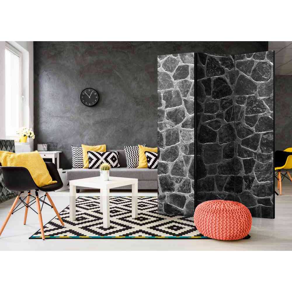 4Home Spanische Trennwand mit Natursteinmauer Motiv Grau und Schwarz