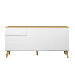 Doncosmo Wohnzimmer Sideboard in Weiß und Eiche furniert grifflos