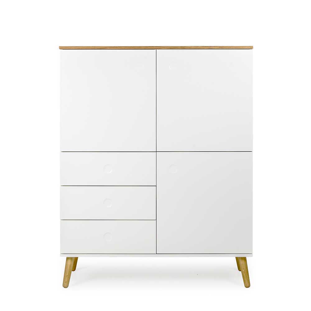 Doncosmo Highboard grifflos Weiß mit Eiche furniert