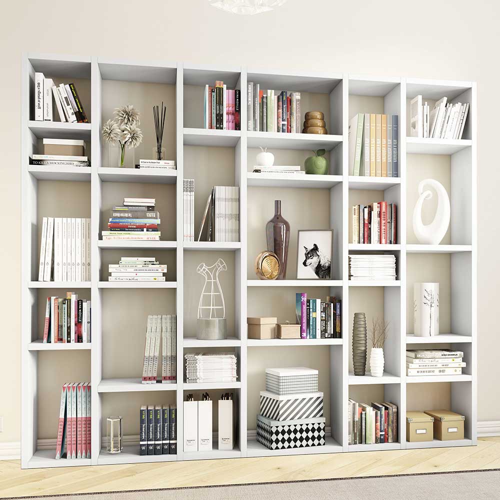 Star Möbel Hochglanz Wohnzimmerregal für Bücher Weiß