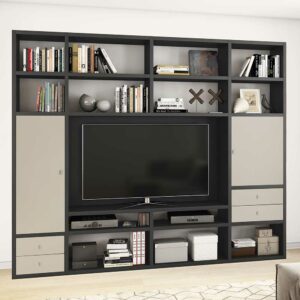 Star Möbel Fernseher Regalwand in Eiche Schwarz Braun Beige