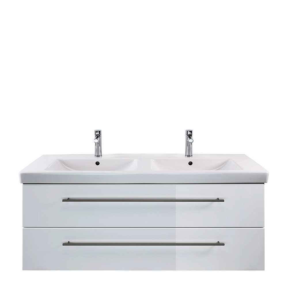 Möbel4Life Waschtischschrank für Zwei Weiß Hochglanz