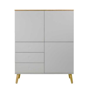 Doncosmo Wohnzimmer Highboard in Grau und mit Eiche furniert Griffe