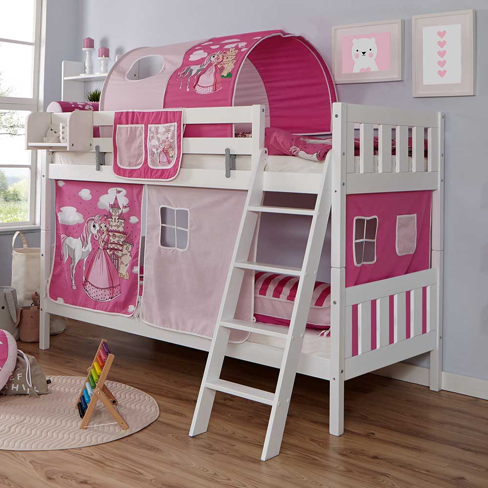 Massivio Kinderstockbett im Prinzessin Design Vorhang und Tunnel