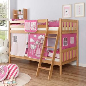 Massivio Prinzessin Etagenbett mit Vorhang in Pink und Rosa Prinzessin Design