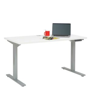 Müllermöbel PC Tisch in Weiß und Grau elektrisch höhenverstellbar