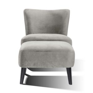 Rodario Samt Sessel mit Fußhocker Grau (zweiteilig)