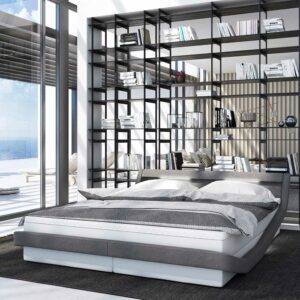 Rodario Amerikanisches Bett in Grau und Weiß LED Beleuchtung