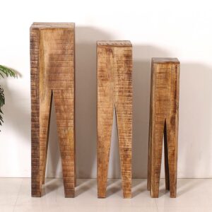 iMöbel Pflanzenhocker aus Mangobaum Massivholz rustikalen Landhausstil (dreiteilig)