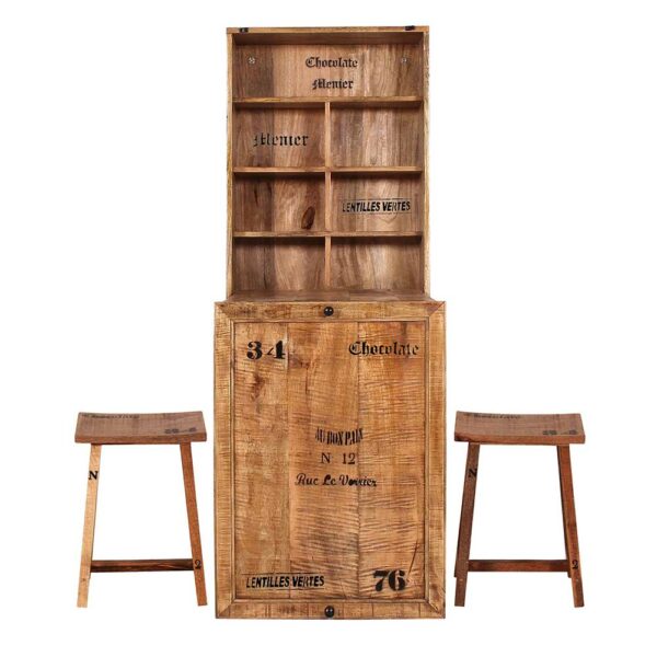 Möbel Exclusive Wandtisch und Hocker aus Mangobaum Recyclingholz klappbarer Tischplatte (dreiteilig)