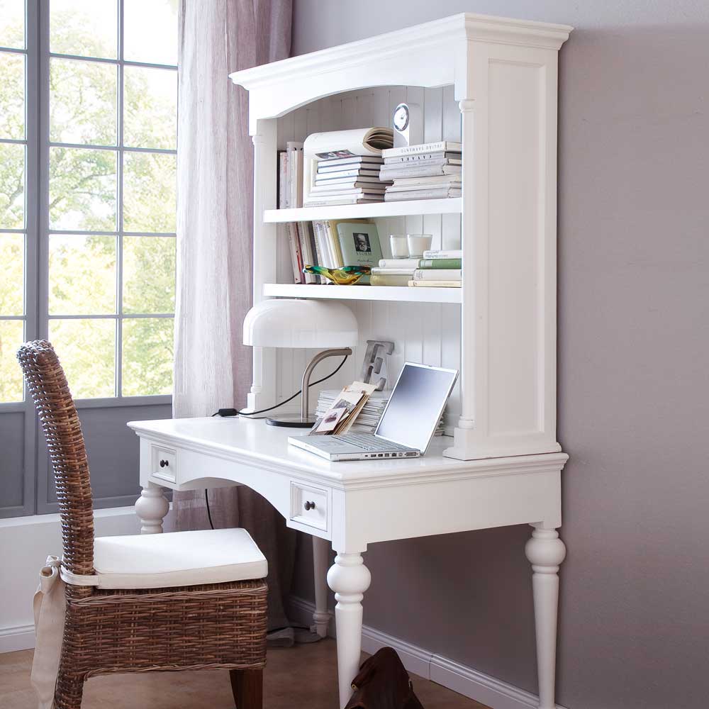 Life Meubles Schreibtisch mit Aufsatzregal Landhausstil Weiß