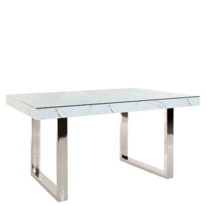 Möbel4Life Tisch Esszimmer in Weiß Grau Chrom Metall Bügelgestell