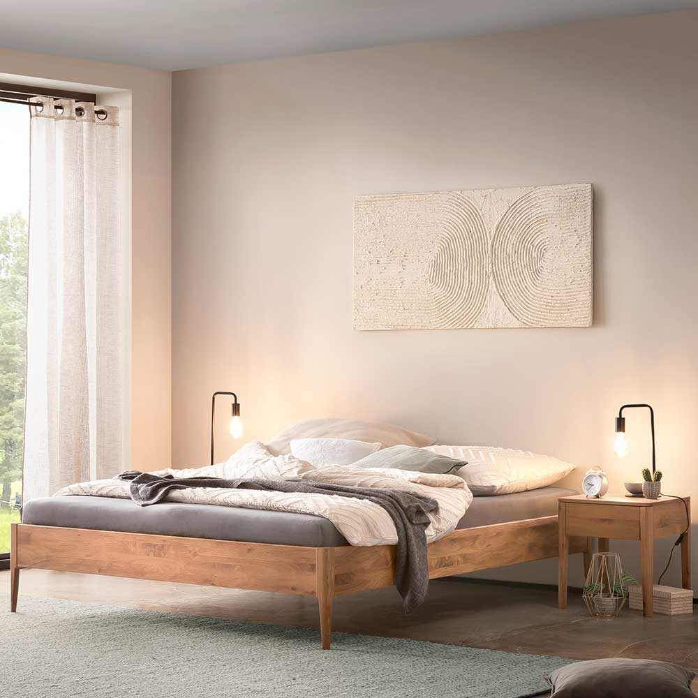 TopDesign Futonbett ohne Kopfteil aus Wildeiche Massivholz Skandi Design