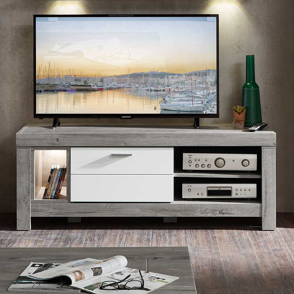 BestLivingHome TV Board in Weiß und Eiche dunkel 150 cm breit