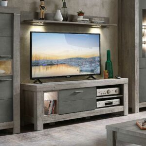 BestLivingHome TV Unterschrank in Beton Grau und Eiche dunkel 150 cm breit