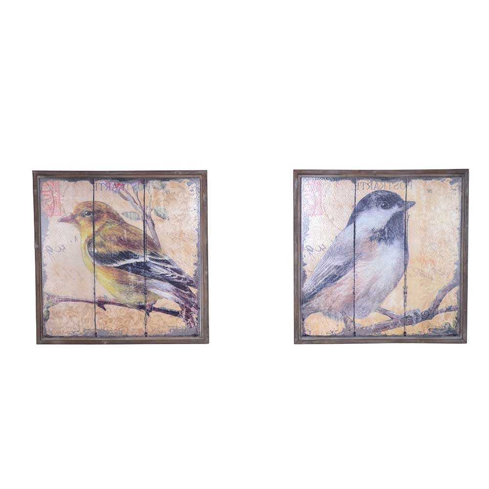 Möbel4Life Bilder Set mit Vogel Motiv Holzrahmen (zweiteilig)