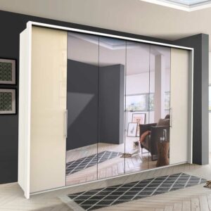 Franco Möbel Falttürenkleiderschrank mit Spiegel Cremefarben