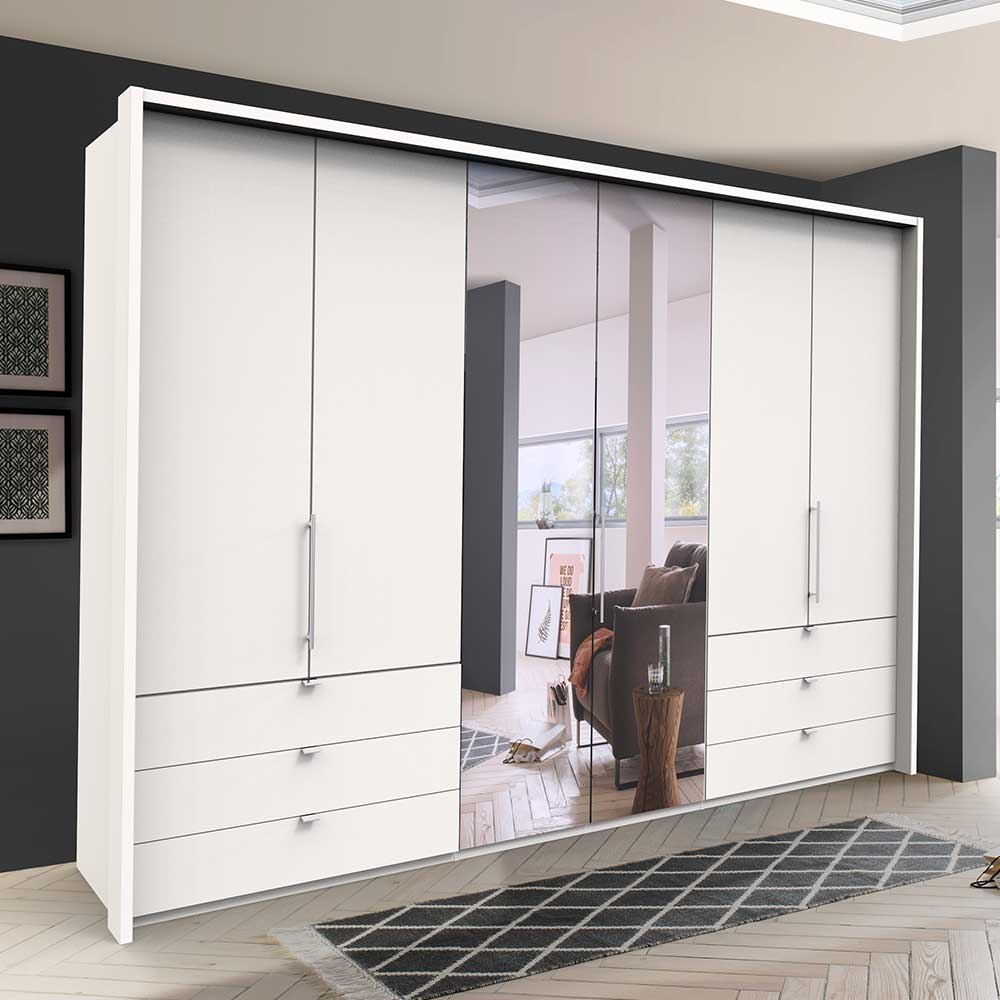 Franco Möbel Weißer Schlafzimmerschrank mit Spiegel 3 Falttüren