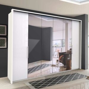 Franco Möbel XL Falttürenschrank mit Spiegel Weiß