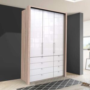 Franco Möbel Moderner Schlafzimmerschrank mit 8 Schubladen und 2 Türen glasbeschichtet