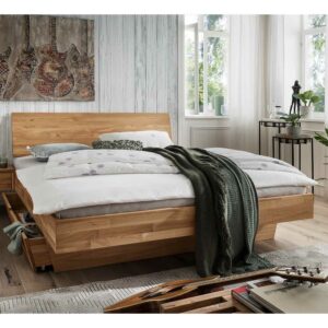 Life Meubles Doppelbett Wildeiche aus massivem Holz Bettkasten